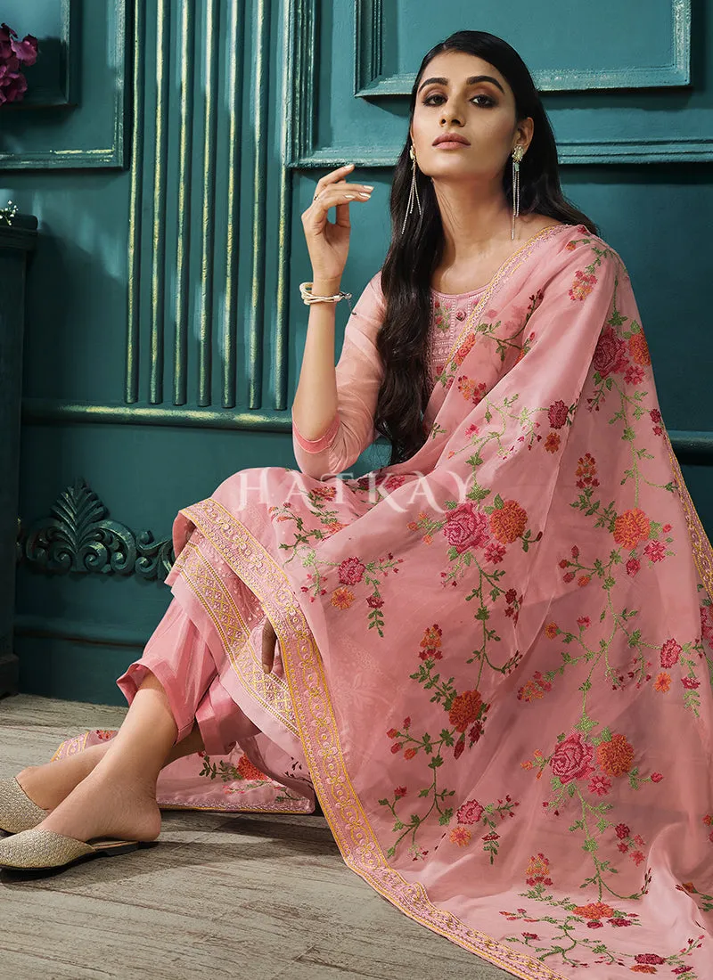 Peach Multi Embroidered Pakistani Pant Style Suit