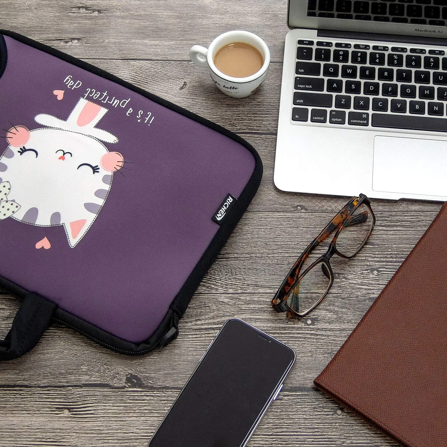 RICHEN 10 inch Messenger Bag Carrying Case Sleeve with Handle Accessory Pocket Fits 7 to 10-Inch Laptops/Notebook/ebooks/Kids Tablet/Pad (7-10.2 inch, Cute Cat)
