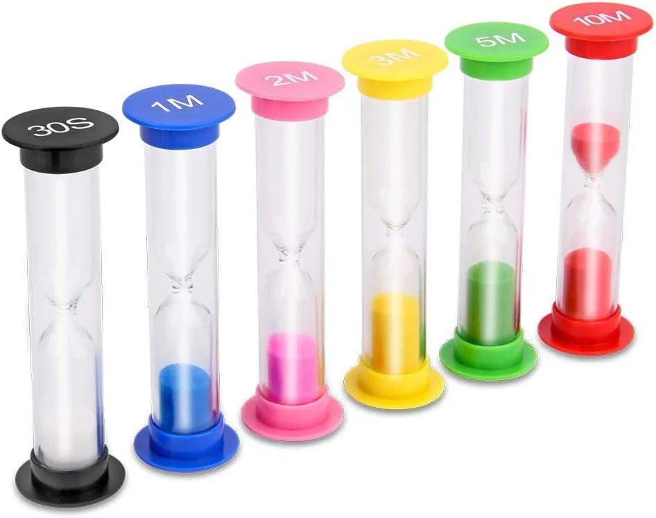 Sand Timer, KISEER 6 Pcs Colorful Hourglass Sandglass Sand Clock Timers Set 30sec / 1min / 2mins / 3mins / 5mins / 10mins for Brushing Children's Teeth, Cooking, Game, School, Office