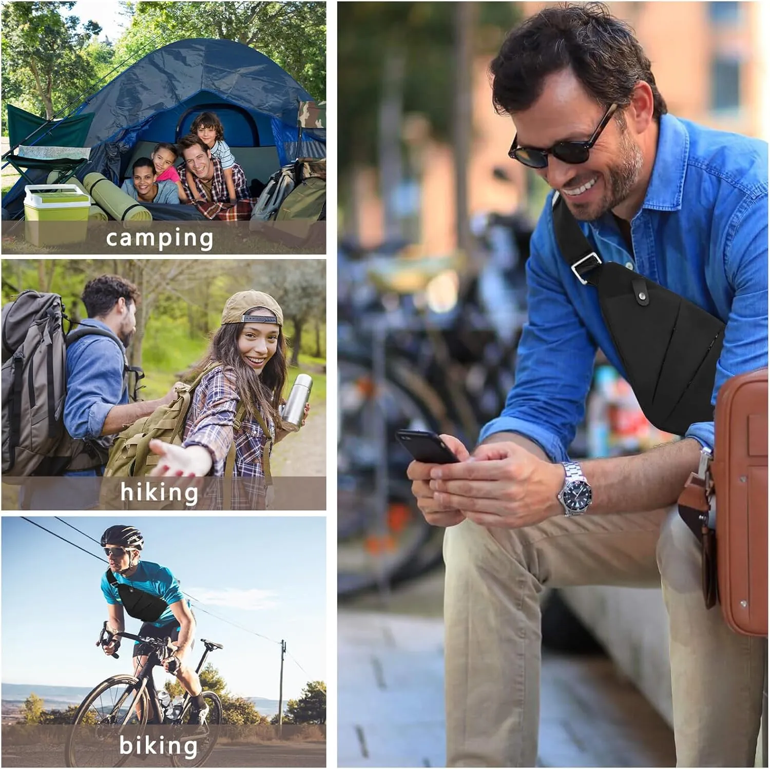 Sling Bag for Women Men, Anti Theft Travel Bag Crossbody Bags for Women Men Flex Bag for Outdoor Sport Casual Hiking Running