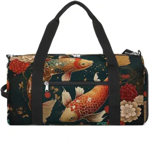 Sport Gym Duffel with Shoe Compartment Wet Pocket, Koi-fish-texture Shoulder Travel Bag for Women Men