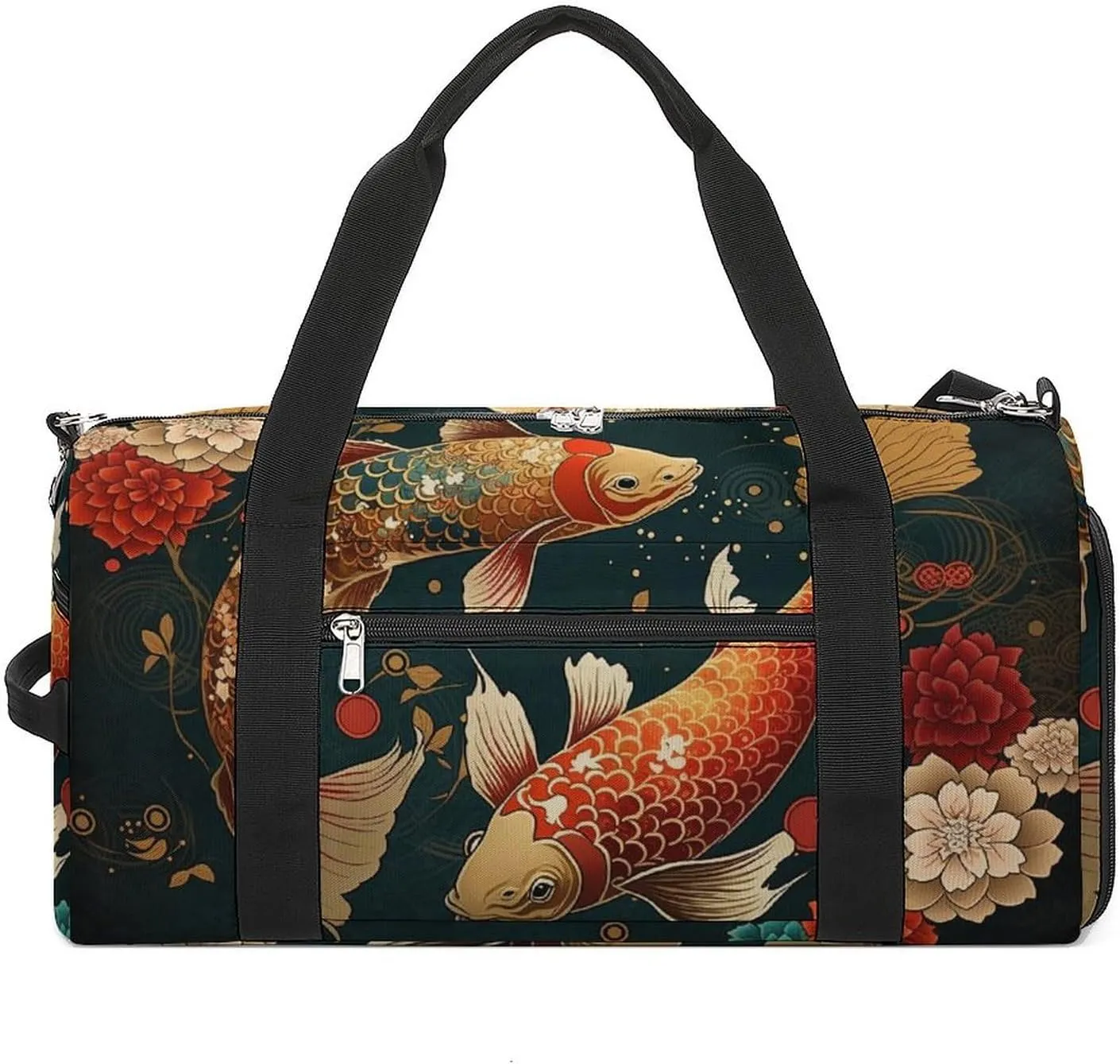 Sport Gym Duffel with Shoe Compartment Wet Pocket, Koi-fish-texture Shoulder Travel Bag for Women Men