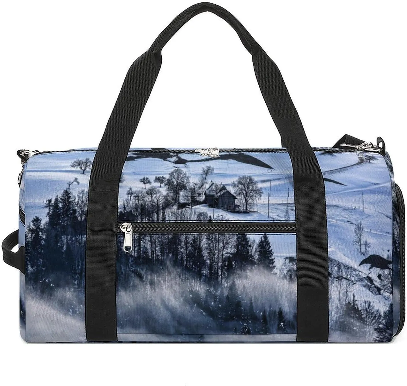 Sport Gym Duffel with Shoe Compartment Wet Pocket, Mountain-with-snow-fog Shoulder Travel Bag for Women Men