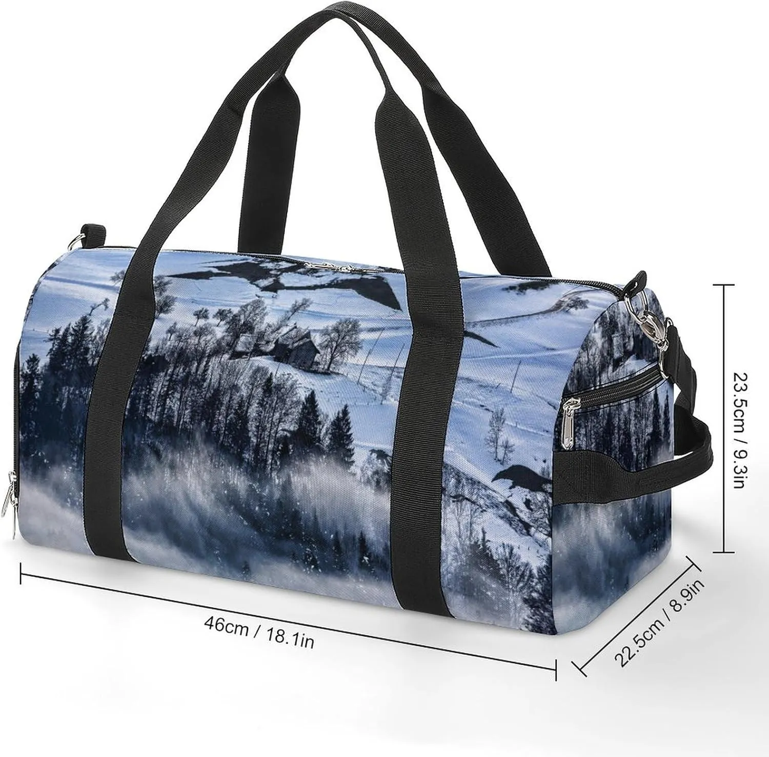 Sport Gym Duffel with Shoe Compartment Wet Pocket, Mountain-with-snow-fog Shoulder Travel Bag for Women Men