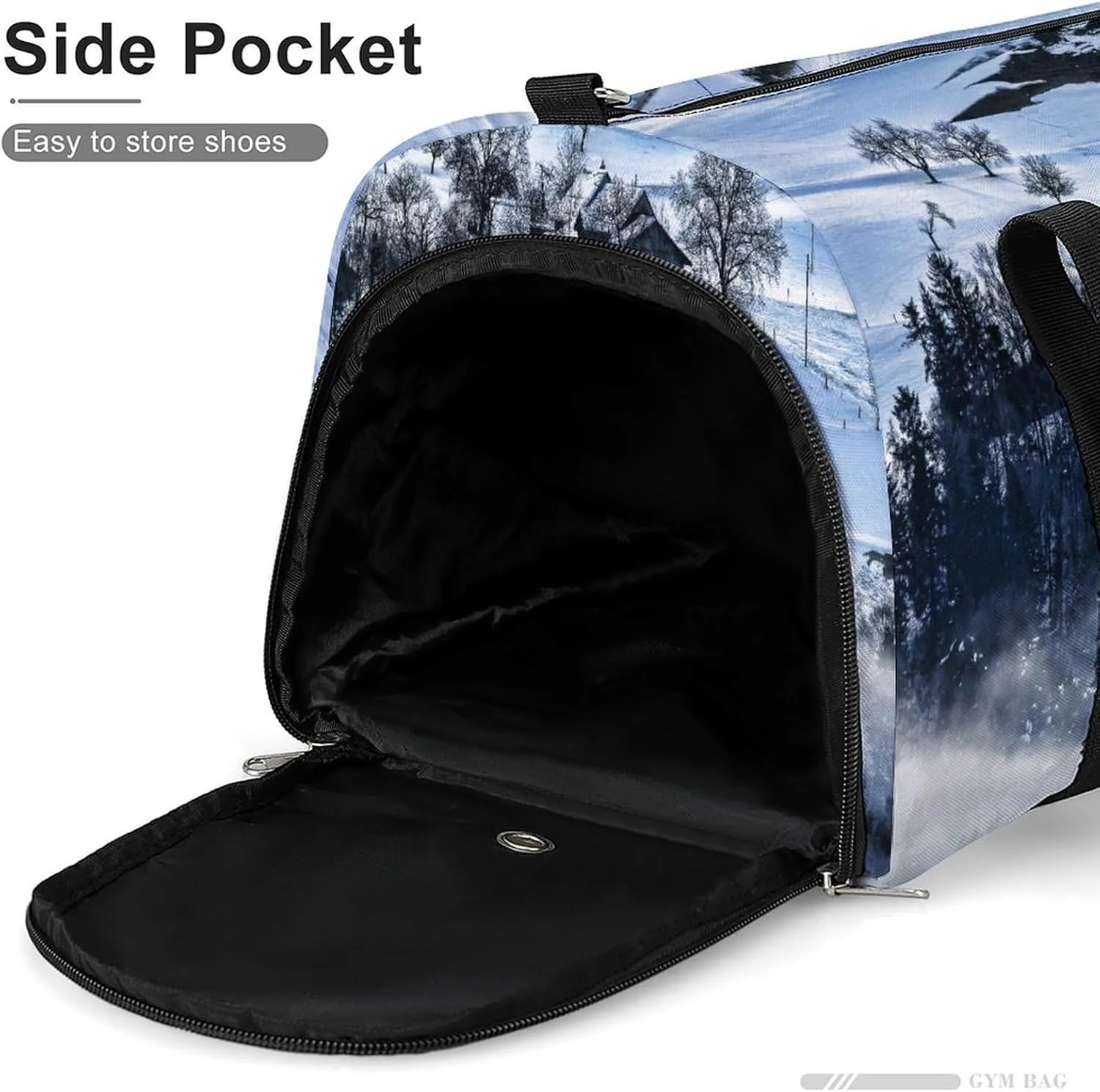 Sport Gym Duffel with Shoe Compartment Wet Pocket, Mountain-with-snow-fog Shoulder Travel Bag for Women Men