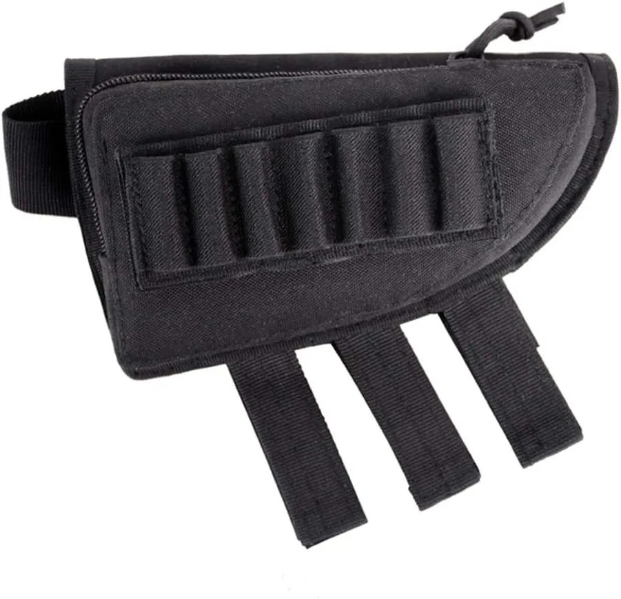 Tactical Buttstock Shotgun Rifle Shell Holder Ammo Cartridge Holder Cheek Rest Pouch Adjustable Shotgun Stock Ammo Holder for 12Ga