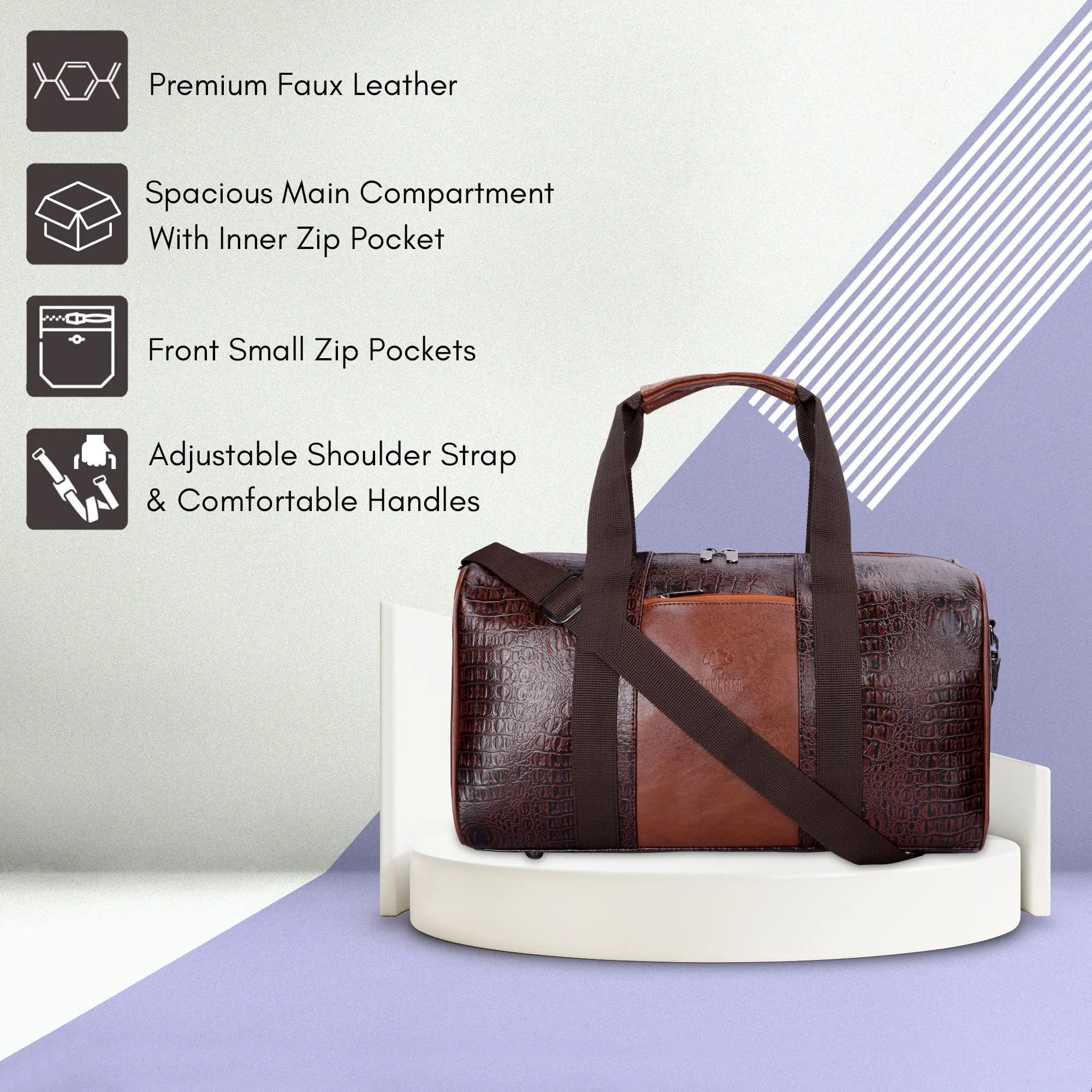 The Clownfish Anderson 25 litres Unisex Faux Leather Travel Duffle Bag Weekender Bag (Brown)