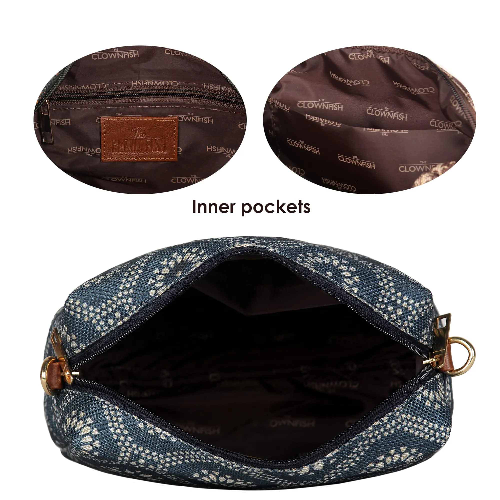THE CLOWNFISH Isla Printed Handicraft Fabric Crossbody Sling bag for Women Casual Party Bag Purse with Adjustable Shoulder Strap and Printed Design for Ladies College Girls (Lead Grey)