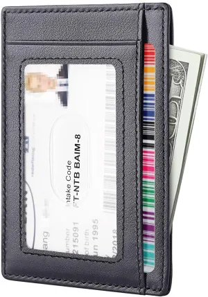 Travelambo Front Pocket Minimalist Leather Slim Wallet RFID Blocking Medium Size