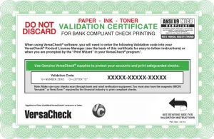 VersaCheck Annual 250 Print Validation Code [Online Code]