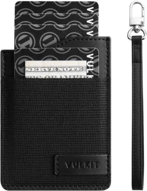 VULKIT Small Wallet for Women with Wrist Strap, RFID Leather Credit Card Holder Slim Wristlet Keychain with Wallet, Mini Thin Wallet for Women