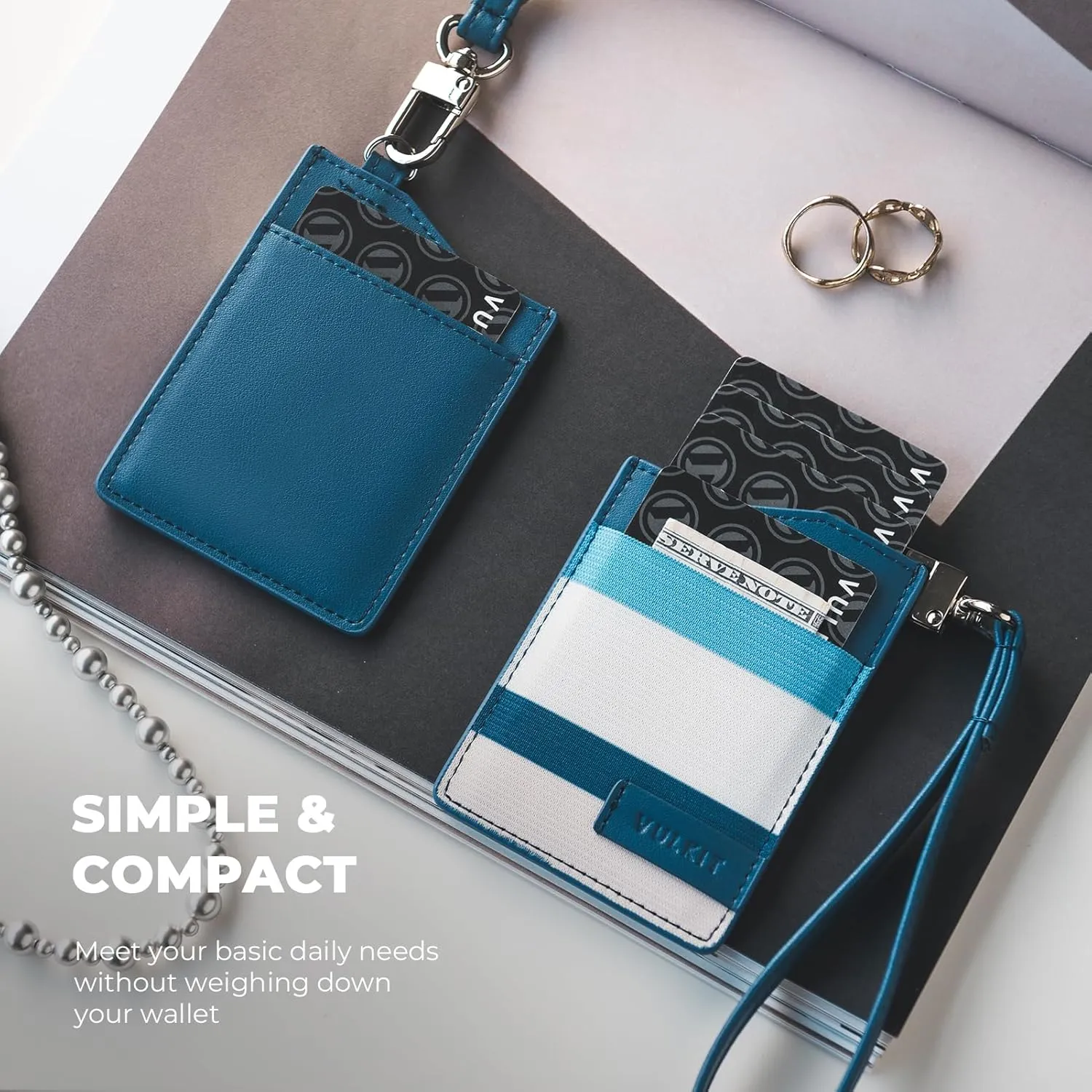 VULKIT Small Wallet for Women with Wrist Strap, RFID Leather Credit Card Holder Slim Wristlet Keychain with Wallet, Mini Thin Wallet for Women