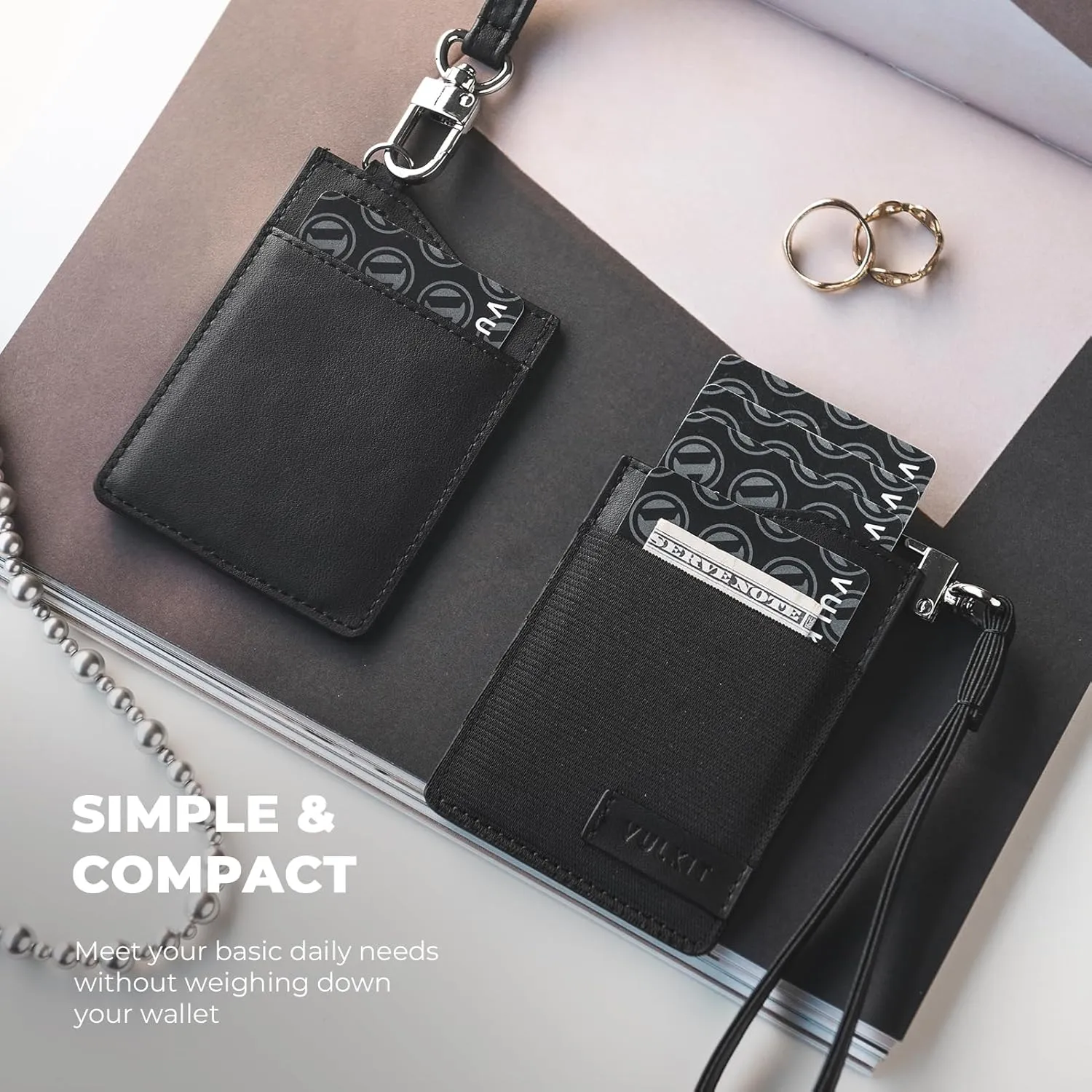 VULKIT Small Wallet for Women with Wrist Strap, RFID Leather Credit Card Holder Slim Wristlet Keychain with Wallet, Mini Thin Wallet for Women