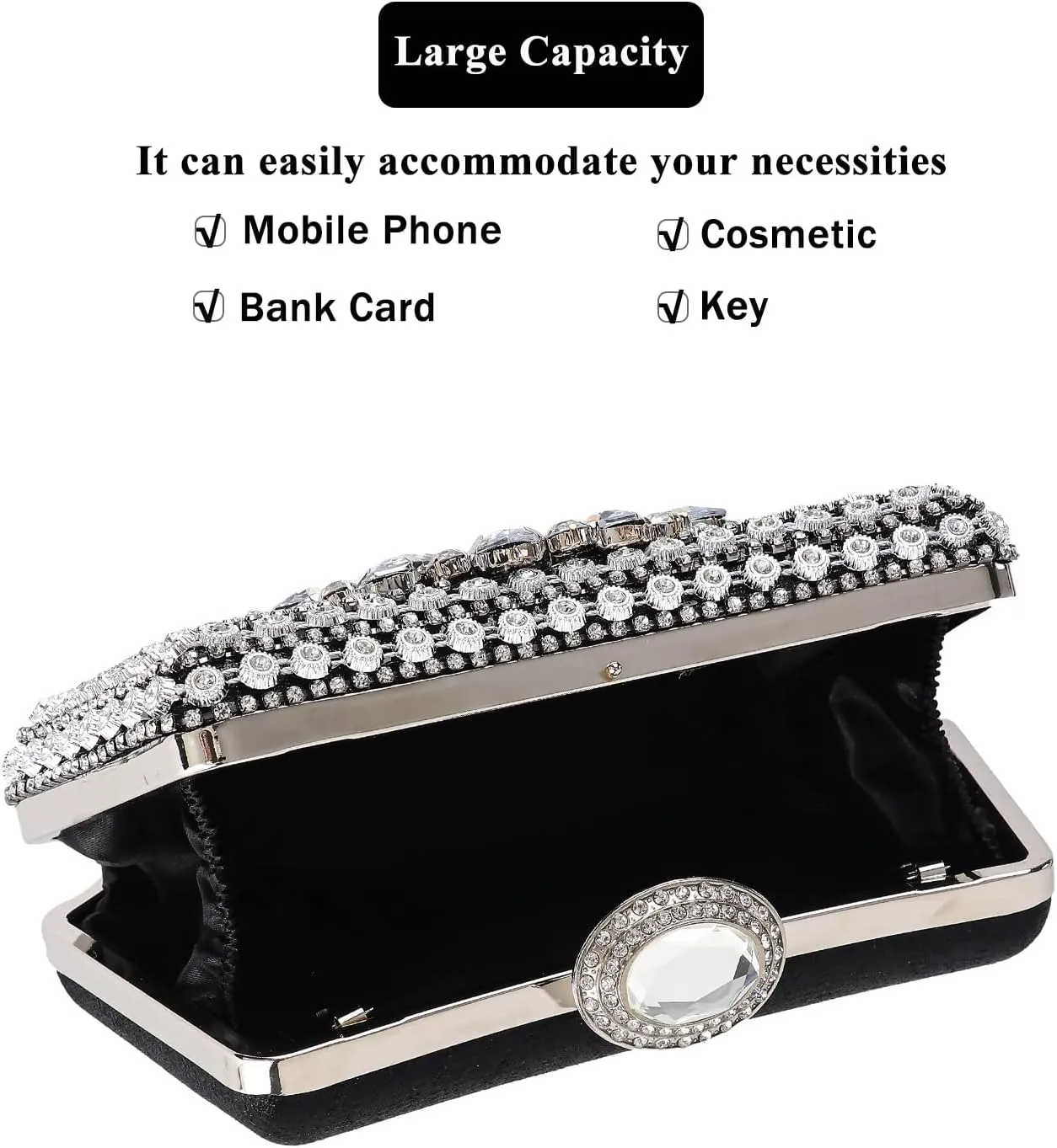 Womens Sparkly Rhinestone Crystal Clutch Glitter Sequin Evening Bag Purse Handbag for Bridal Wedding Party Prom