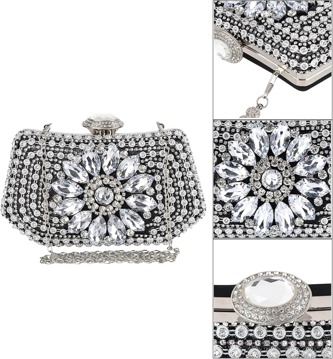 Womens Sparkly Rhinestone Crystal Clutch Glitter Sequin Evening Bag Purse Handbag for Bridal Wedding Party Prom