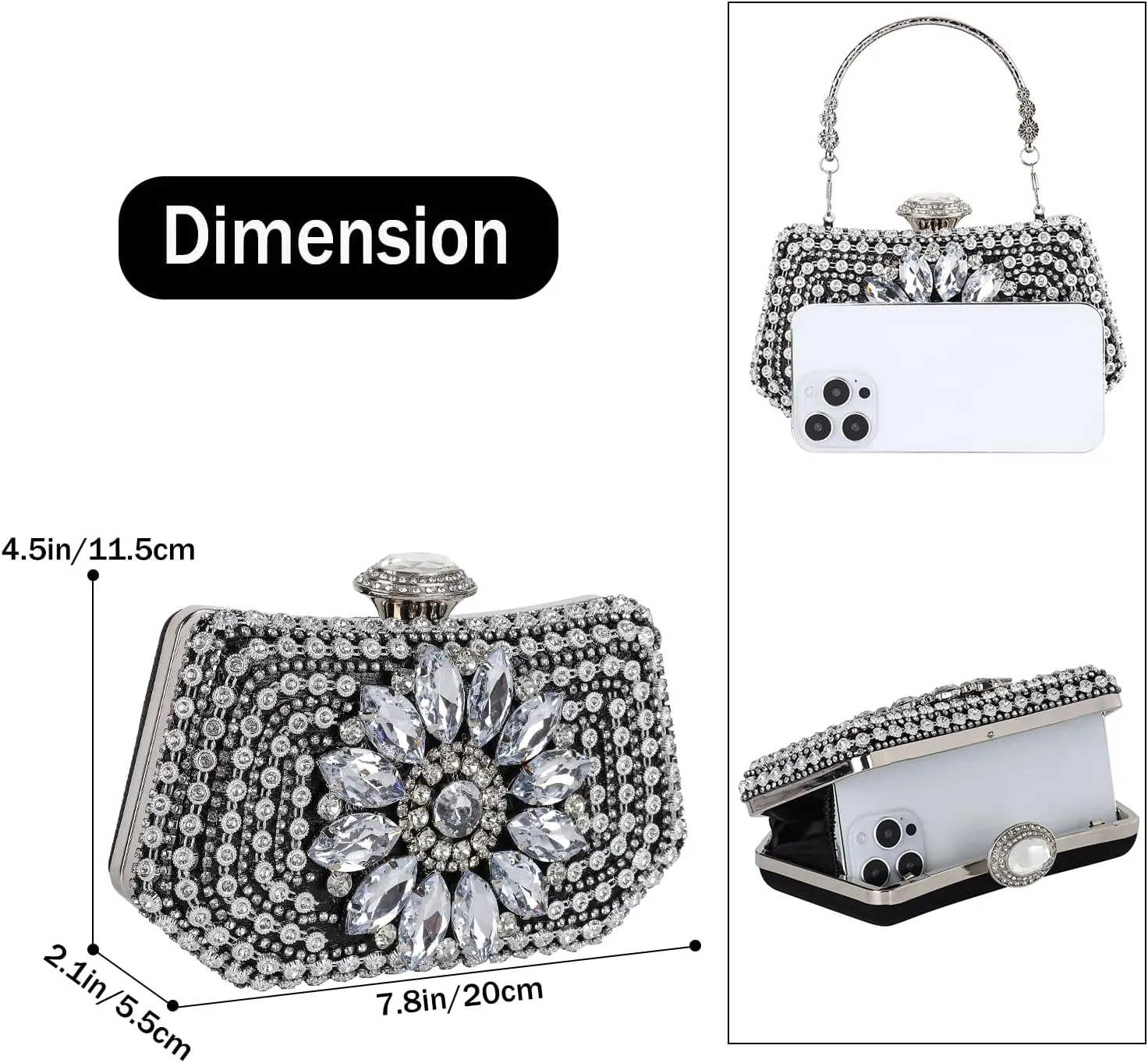 Womens Sparkly Rhinestone Crystal Clutch Glitter Sequin Evening Bag Purse Handbag for Bridal Wedding Party Prom