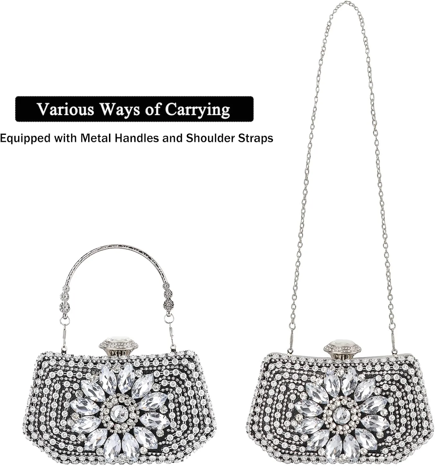 Womens Sparkly Rhinestone Crystal Clutch Glitter Sequin Evening Bag Purse Handbag for Bridal Wedding Party Prom