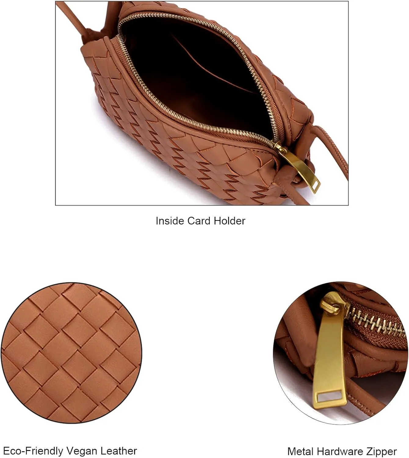 Woven Crossbody Bags For Women, Small Handmade Purse Clutch Shoulderbag Handbag, Zipper Closure