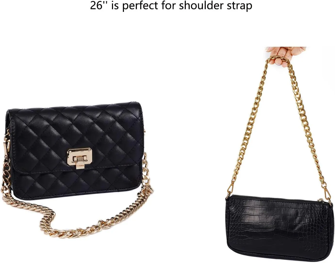 Xiazw Medium Size Fabulous Metal Shoulder Crossbody Purse Strap Replacement Bag Chain Accessories (26, Black)
