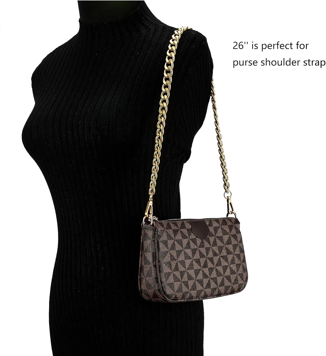 Xiazw Medium Size Fabulous Metal Shoulder Crossbody Purse Strap Replacement Bag Chain Accessories (26, Black)