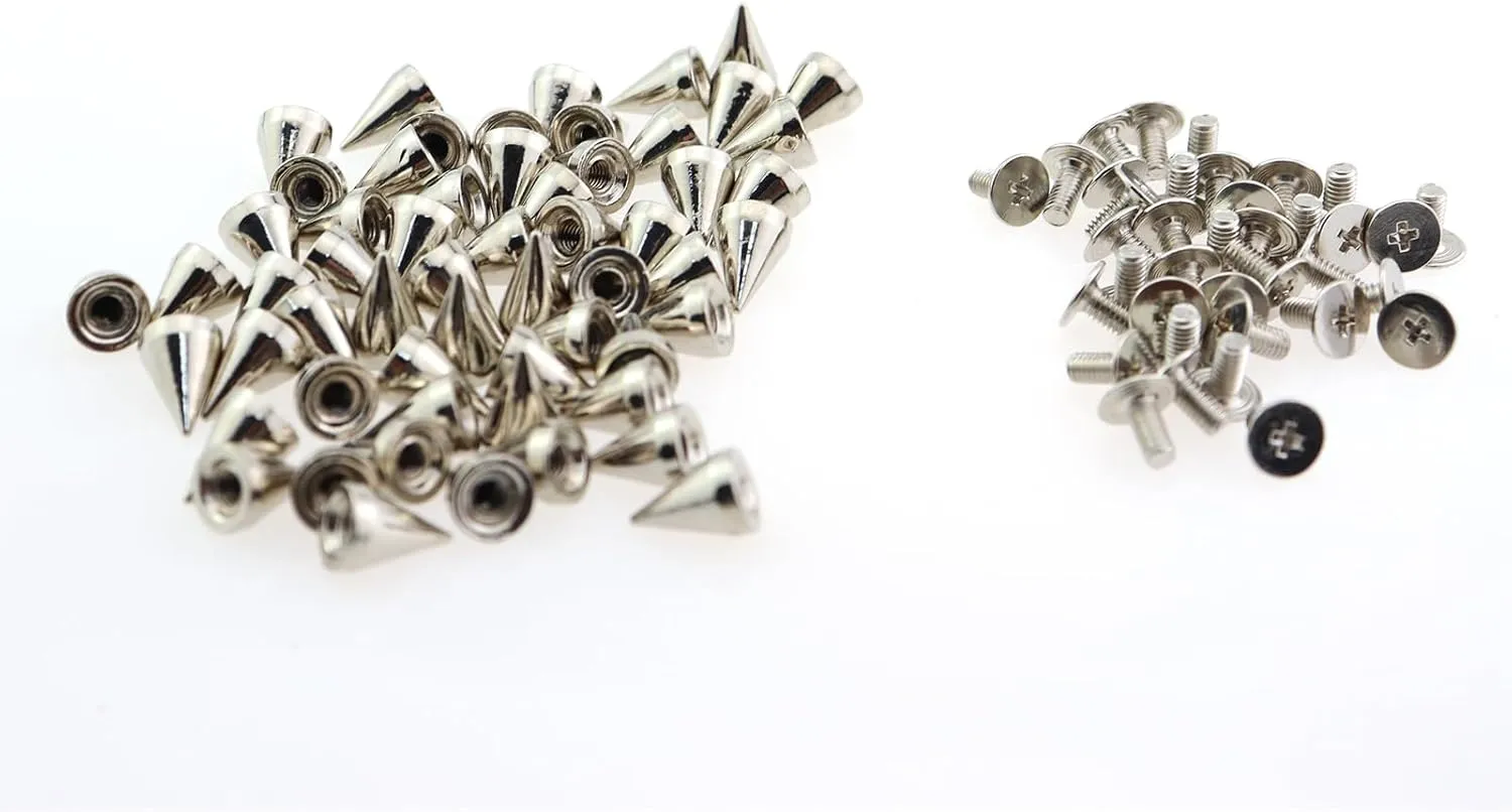 ZHYOHEN 100PCS Tapered Metal Spikes Leather Goods Pointed Decorative Screws 10mm Silver White Clothing Accessories Punk Rivet Spikes for Belts Bags Clothes Shoes Dog Collar Spikes
